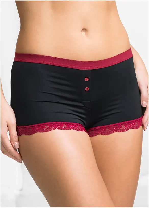 Microfaser Damen Boxer (3er Pack) in schwarz von vorne - bonprix