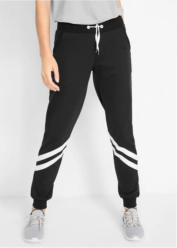 Sweathose mit Streifen in schwarz von vorne - bonprix Sweathose mit Streifen in schwarz von vorne - bonprix