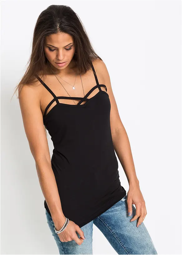 Top 2er-Pack aus Baumwoll-Mix in schwarz von vorne (im Anschnitt) - bonprix Top 2er-Pack aus Baumwoll-Mix in schwarz von vorne (im Anschnitt) - bonprix