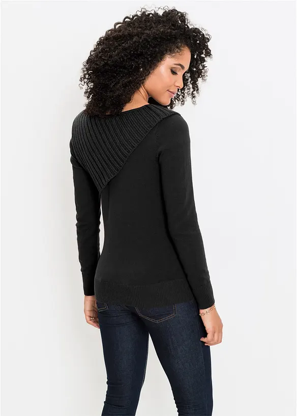 Feinstrickpullover aus Baumwoll-Mix in schwarz von hinten (im Anschnitt) - bonprix Feinstrickpullover aus Baumwoll-Mix in schwarz von hinten (im Anschnitt) - bonprix