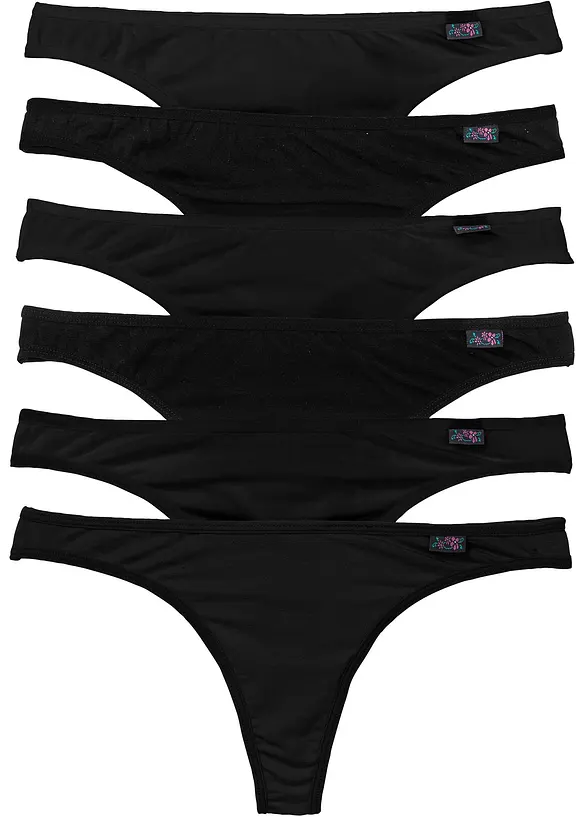 String mit Bio-Baumwolle (6er Pack) in schwarz von vorne - bonprix