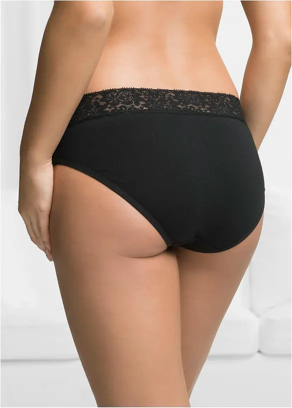 Slip mit weicher Baumwolle und Spitze (5er Pack) in schwarz von hinten - bonprix