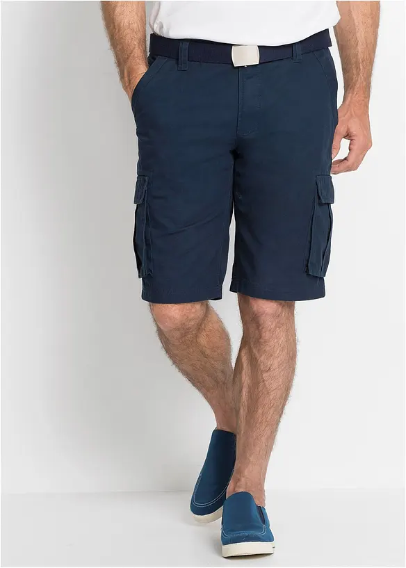 Cargo-Bermuda aus reiner Baumwolle in Relaxed Fit in blau von vorne - bonprix