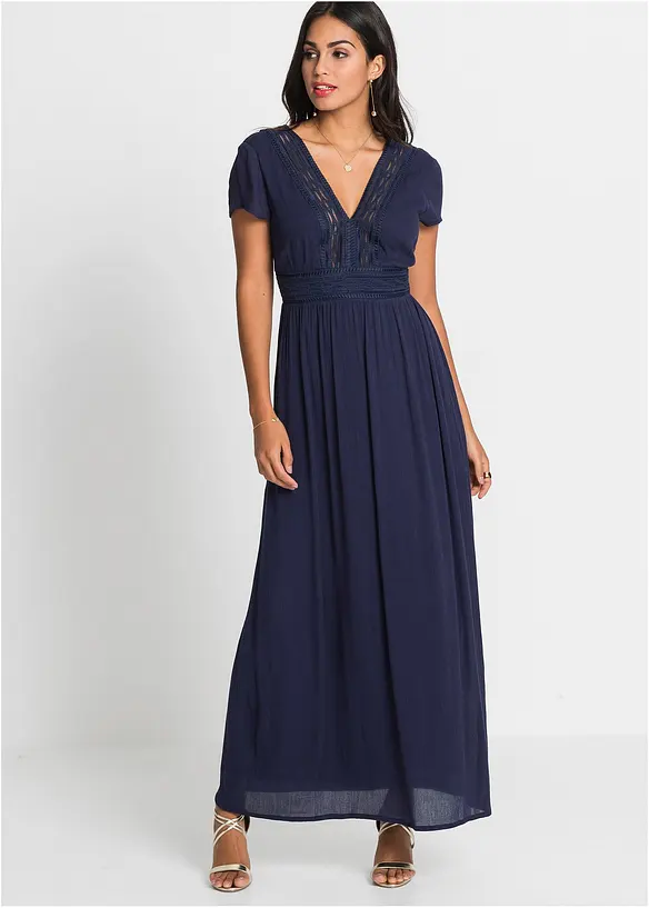 Maxikleid aus fließender Viskose in blau von vorne (Totalaufnahme) - bonprix Maxikleid aus fließender Viskose in blau von vorne (Totalaufnahme) - bonprix