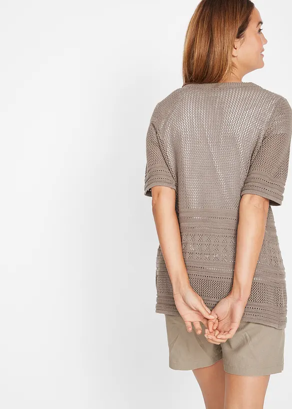 Ajour-Strickjacke in braun von hinten (im Anschnitt) - bonprix