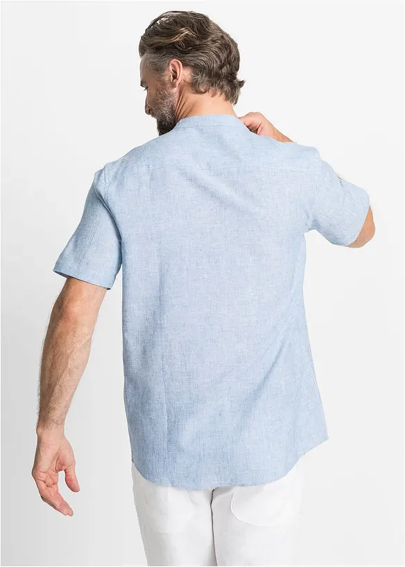 Kurzarmhemd aus Leinen-Mix in Regular Fit in blau von hinten (im Anschnitt) - bonprix