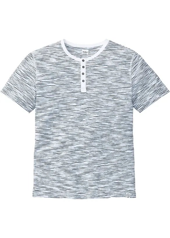 Henleyshirt, aus reiner Baumwolle, Kurzarm in blau von vorne - bonprix