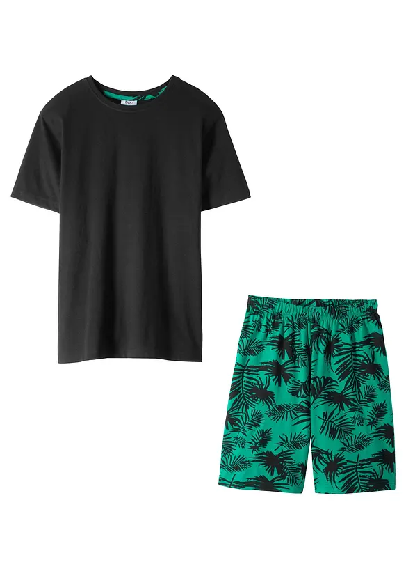 Shorty aus reiner Baumwolle (2-tlg. Set) in schwarz von vorne - bonprix