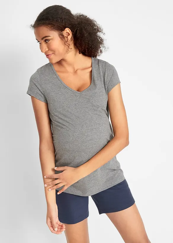 Basic Umstandsshirts aus Bio-Baumwolle, (2er-Pack) in blau von vorne (im Anschnitt) - bonprix