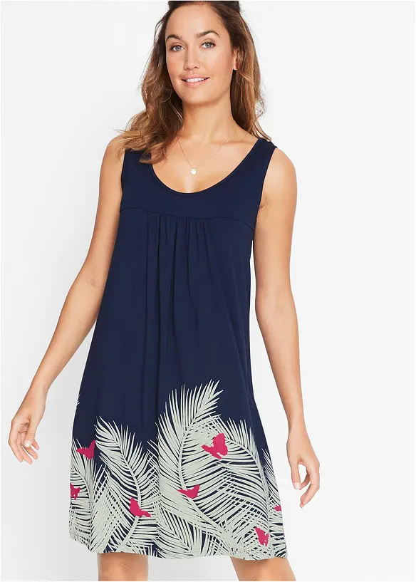 Kurzes Jerseykleid aus fließendem Viskose-Mix in blau von vorne (Totalaufnahme) - bonprix