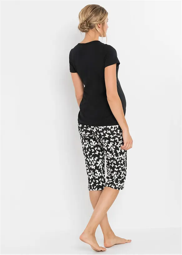 Capri Still Pyjama mit Bio-Baumwolle in schwarz von hinten (Totalaufnahme) - bonprix