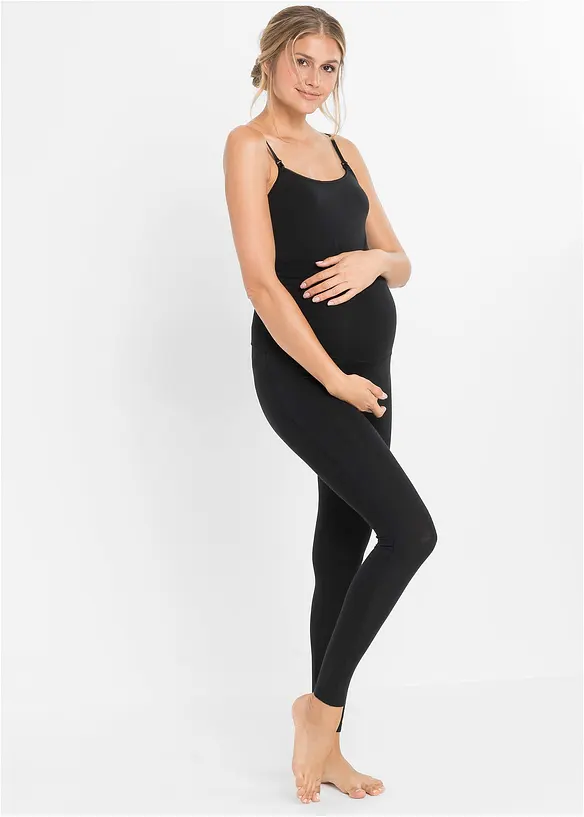 Umstandsleggings aus Bio-Baumwolle in schwarz im Look von vorne (Totalaufnahme) - bonprix