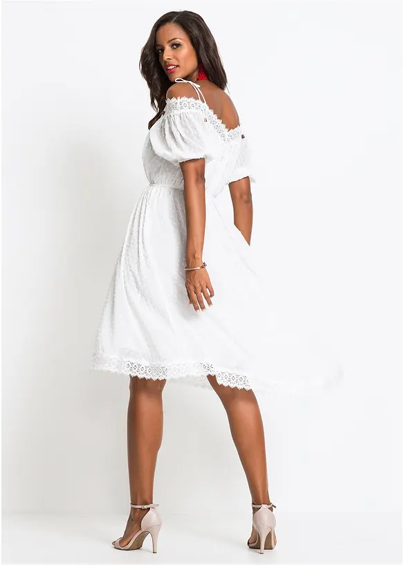 Trägerkleid mit asymmetrischem Saum in weiß von hinten (Totalaufnahme) - bonprix