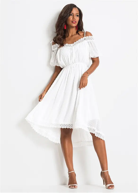 Trägerkleid mit asymmetrischem Saum in weiß von vorne (Totalaufnahme) - bonprix