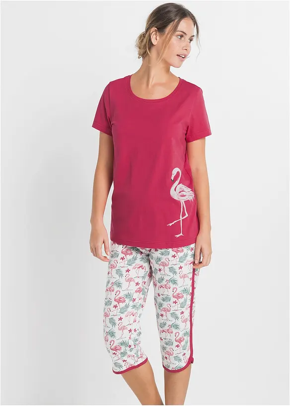 Capri Pyjama aus reiner Baumwolle in rot von vorne (Totalaufnahme) - bonprix