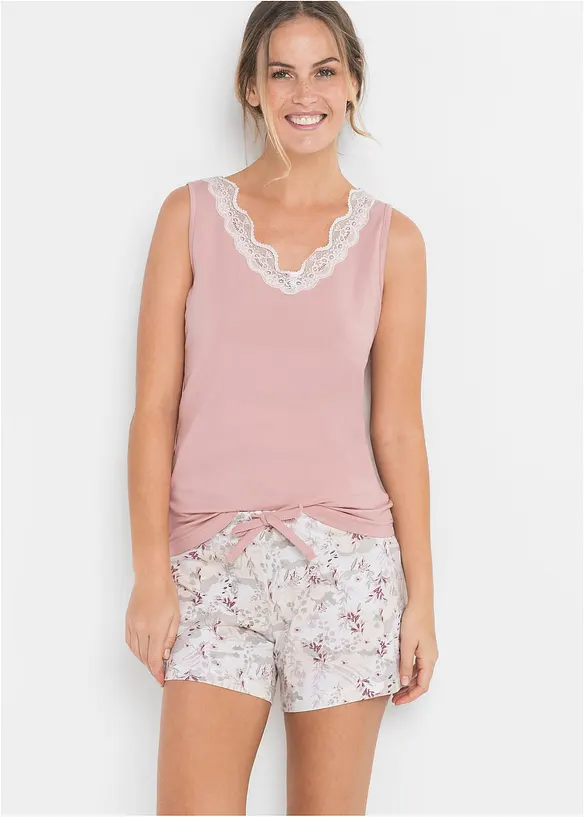 Shorty mit feiner Spitze in rosa von vorne (Totalaufnahme) - bonprix