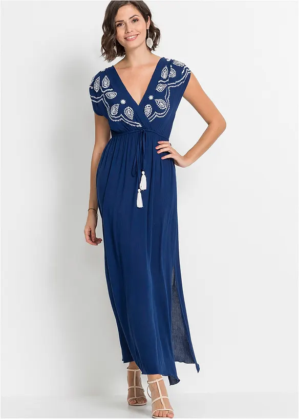 Maxikleid aus Viskose in blau von vorne (Totalaufnahme) - bonprix Maxikleid aus Viskose in blau von vorne (Totalaufnahme) - bonprix