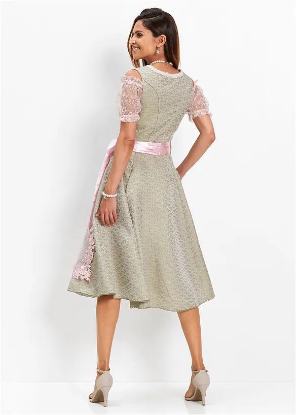 Dirndl mit Perlen (2-tlg.Set) in grün von hinten (Totalaufnahme) - bonprix