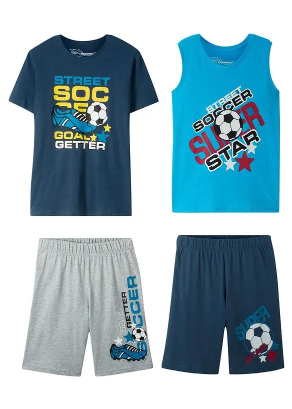 T-Shirt + Tanktop + Bermudas (4-tlg. Set) in blau - bonprix