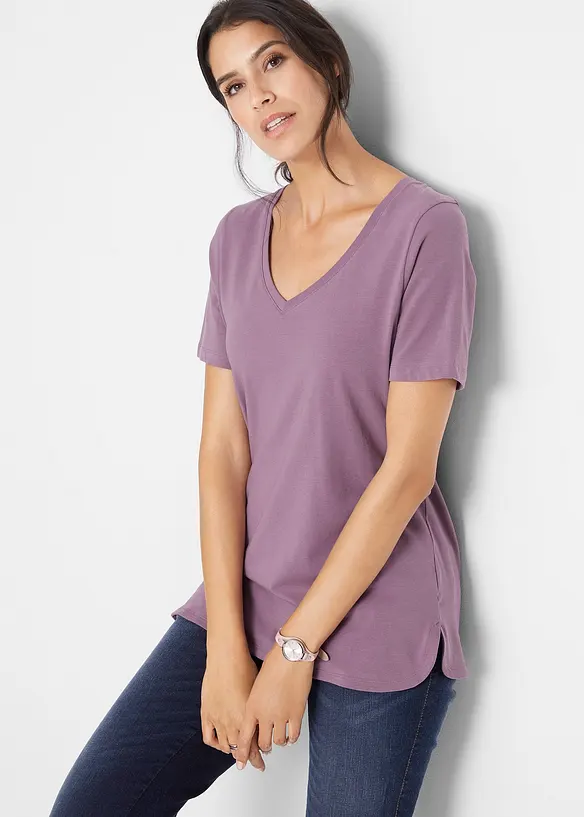 T-Shirt mit reiner Bio-Baumwolle in lila von vorne (im Anschnitt) - bonprix T-Shirt mit reiner Bio-Baumwolle in lila von vorne (im Anschnitt) - bonprix