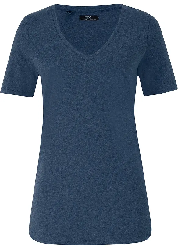 T-Shirt mit tiefem V-Ausschnitt mit Bio-Baumwolle in blau von vorne - bonprix