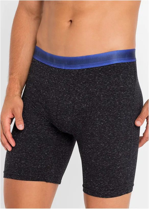 Lange Boxershorts eng mit Baumwolle (2er Pack) in schwarz von vorne - bonprix