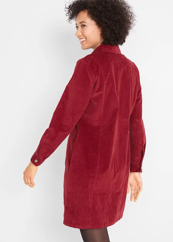 Cord-Hemdblusenkleid aus elastischem Baumwoll-Mix in rot von hinten (Totalaufnahme) - bonprix