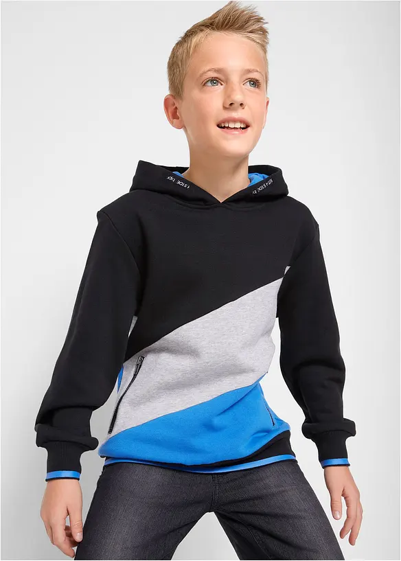 Hoodie aus reiner Bio-Baumwolle in schwarz von vorne (im Anschnitt) - bonprix