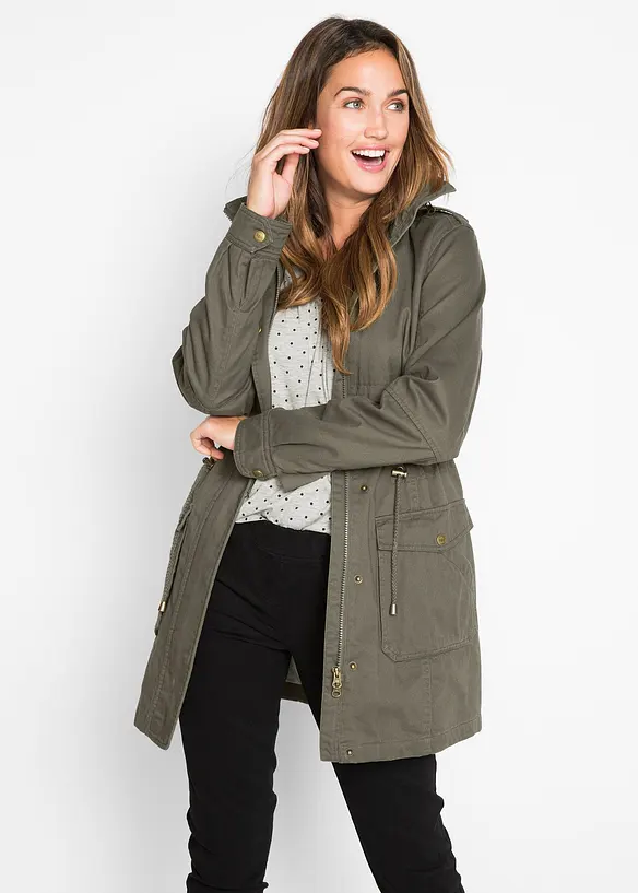 Baumwoll Parka mit Jerseyfutter in grün von vorne (im Anschnitt) - bonprix
