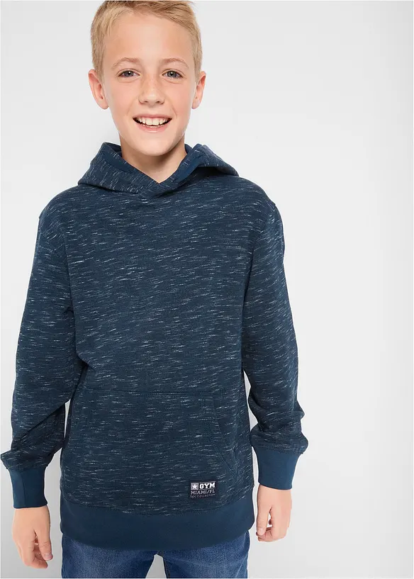 Hoodie aus weichem Baumwoll-Mix in blau von vorne (im Anschnitt) - bonprix