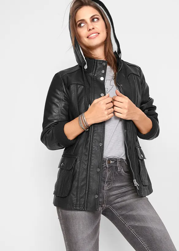 Lederimitat jacke damen schwarz Clearance