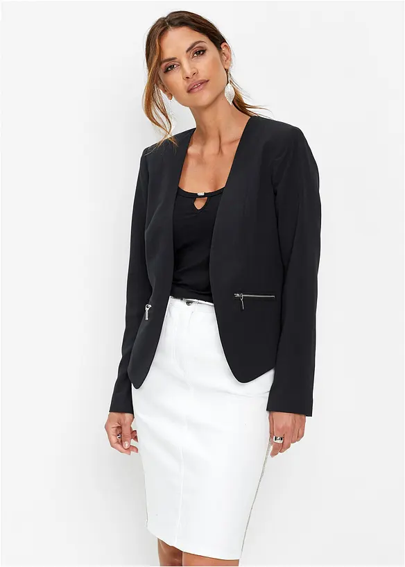 Kurzblazer in schwarz von vorne (im Anschnitt) - bonprix