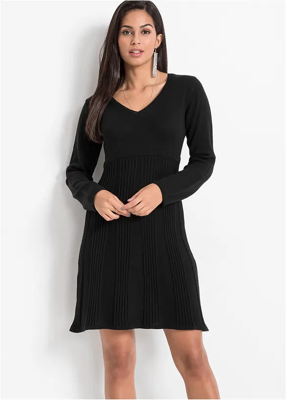 Strickkleid in schwarz von vorne (Totalaufnahme) - bonprix