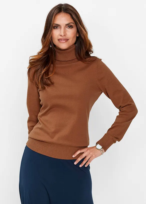 Rollkragenpullover in braun von vorne (im Anschnitt) - bonprix