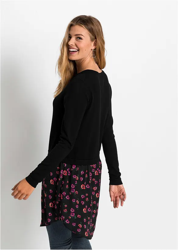 Feinstrickpullover mit Rockansatz in schwarz von hinten (im Anschnitt) - bonprix