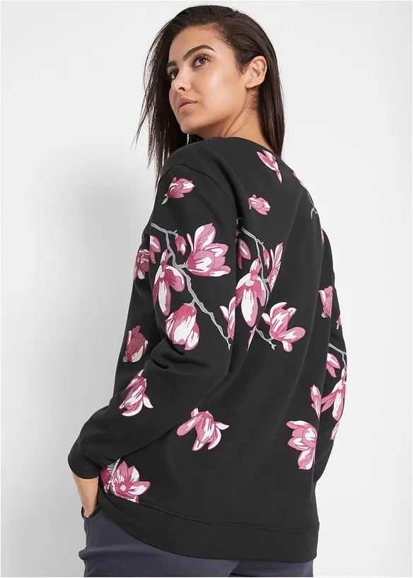 Sweatshirt aus reiner Baumwolle, locker geschnitten in schwarz von hinten (im Anschnitt) - bonprix Sweatshirt aus reiner Baumwolle, locker geschnitten in schwarz von hinten (im Anschnitt) - bonprix