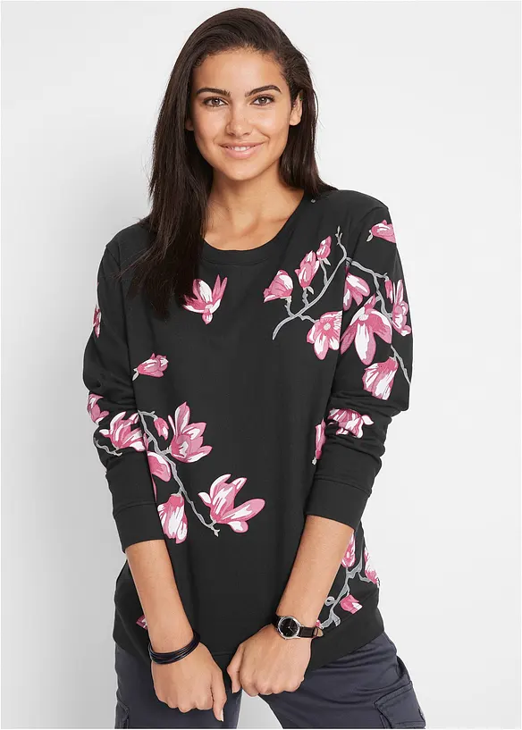 Sweatshirt aus reiner Baumwolle, locker geschnitten in schwarz von vorne (im Anschnitt) - bonprix Sweatshirt aus reiner Baumwolle, locker geschnitten in schwarz von vorne (im Anschnitt) - bonprix