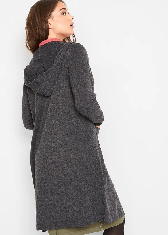 Longstrickjacke mit Kapuze in grau von hinten (im Anschnitt) - bonprix Longstrickjacke mit Kapuze in grau von hinten (im Anschnitt) - bonprix
