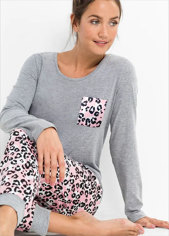Pyjama mit Bio-Baumwolle in grau (Detailaufnahme) - bonprix