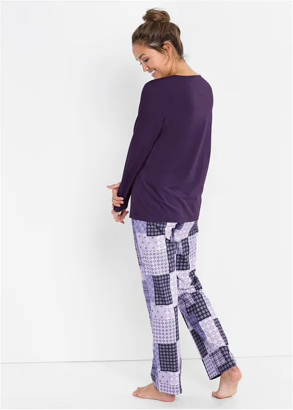 Pyjama aus reiner Bio-Baumwolle in lila von hinten (Totalaufnahme) - bonprix