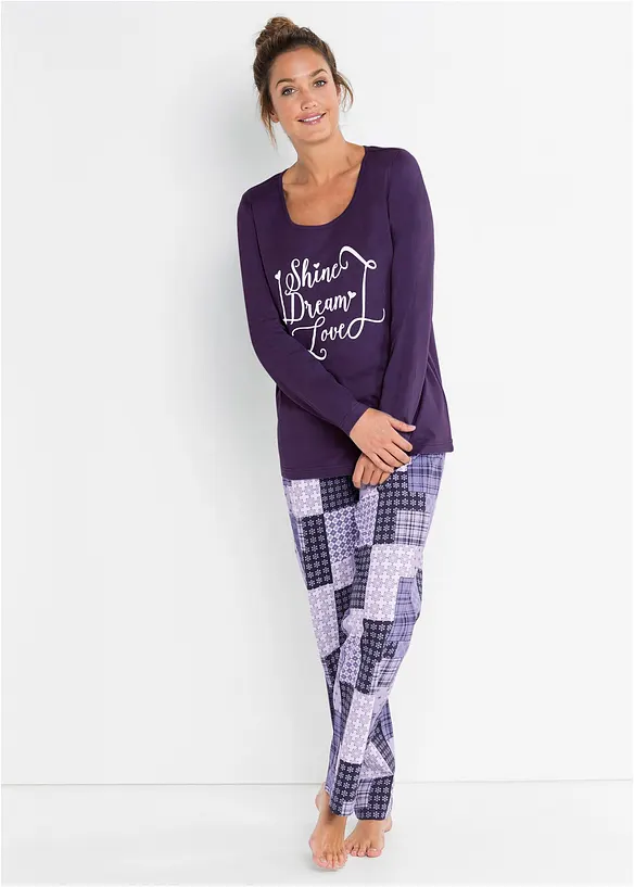 Pyjama aus reiner Bio-Baumwolle in lila von vorne (Totalaufnahme) - bonprix