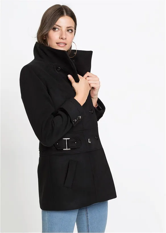 Kurzmantel, Petite in schwarz von vorne (Totalaufnahme) - bonprix