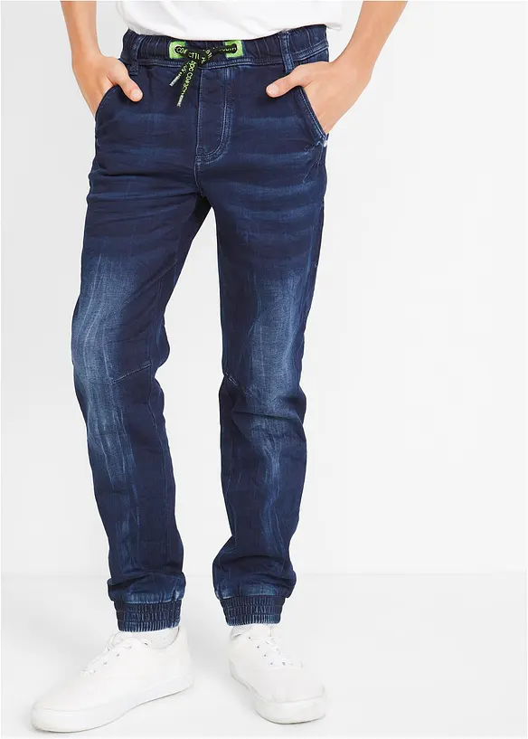 Regular Fit Schlupf-Sweat-Jeans, Tapered in blau von vorne - bonprix