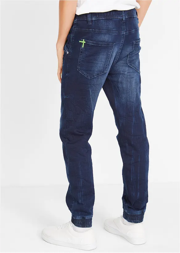 Regular Fit Schlupf-Sweat-Jeans, Tapered in blau von hinten - bonprix