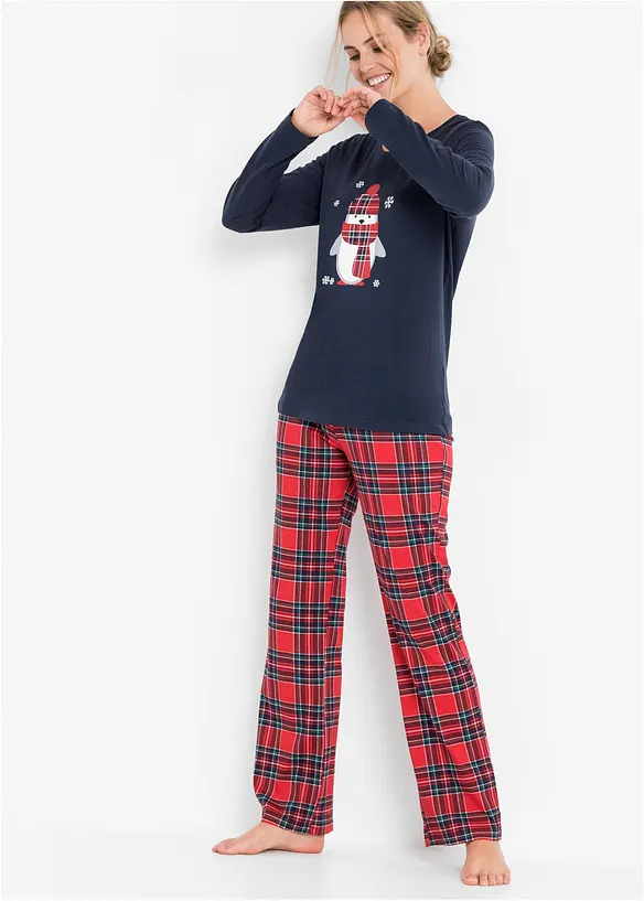 Pyjama aus reiner Bio-Baumwolle in blau von vorne (Totalaufnahme) - bonprix