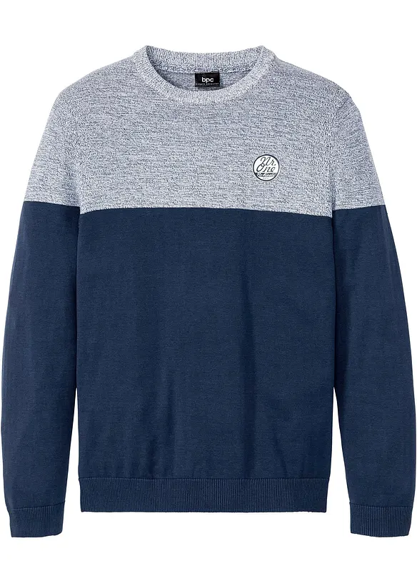 Feinstrickpullover in Regular Fit in blau von vorne - bonprix