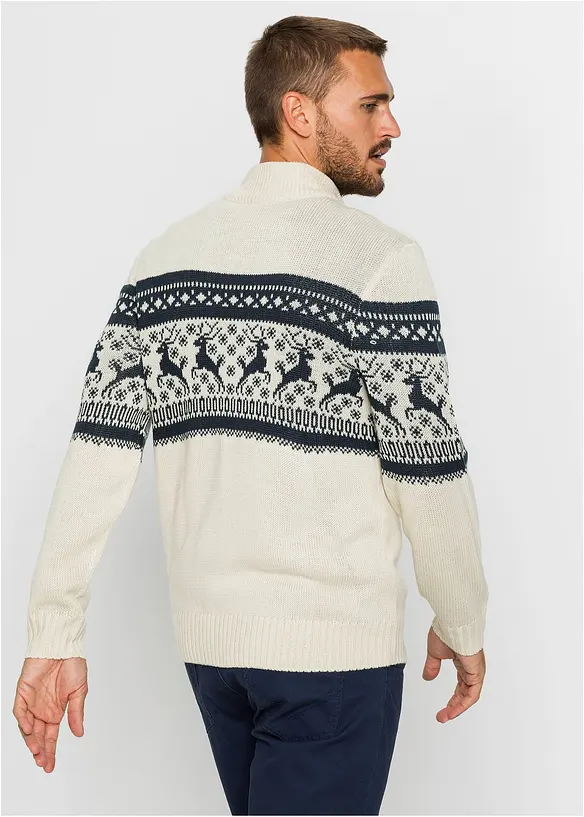 Norweger-Pullover in Regular Fit in beige von hinten (im Anschnitt) - bonprix