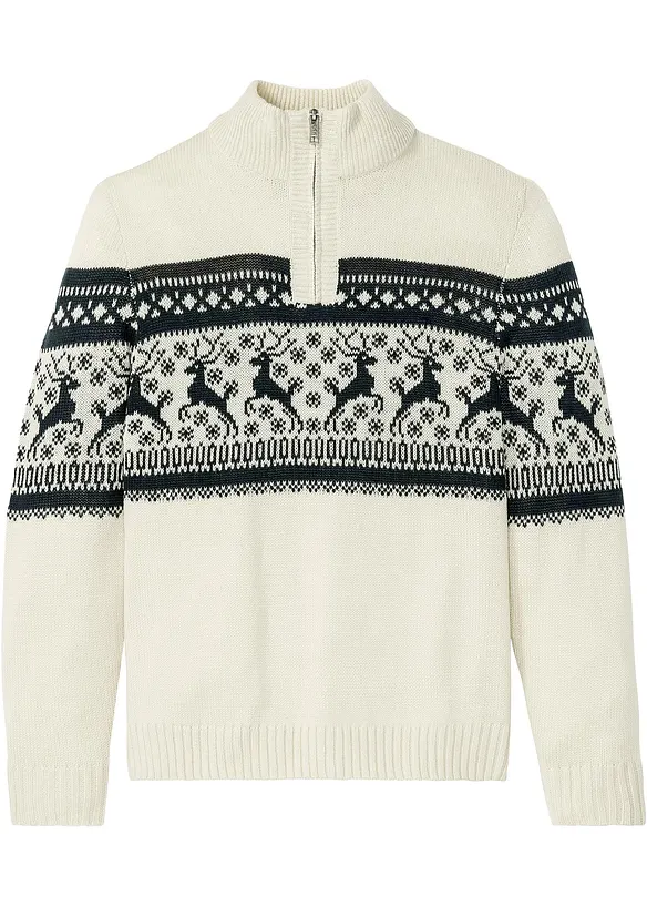 Norweger-Pullover in Regular Fit in beige von vorne - bonprix