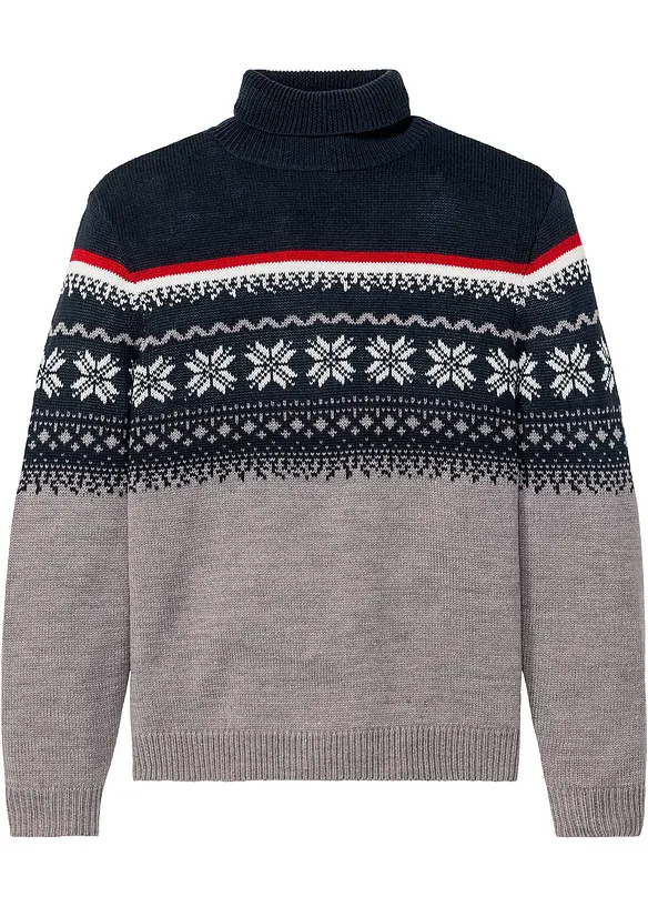 Norweger-Pullover mit Rollkragen in grau von vorne - bonprix