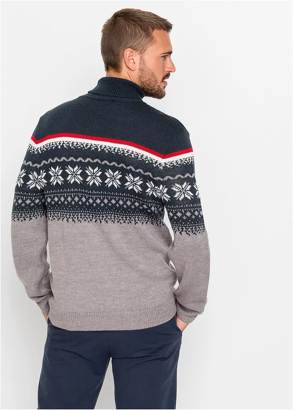 Norweger-Pullover mit Rollkragen in grau von hinten (im Anschnitt) - bonprix